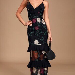 Lulus True To Heart Black Floral Embroidered Maxi Dress - Size S